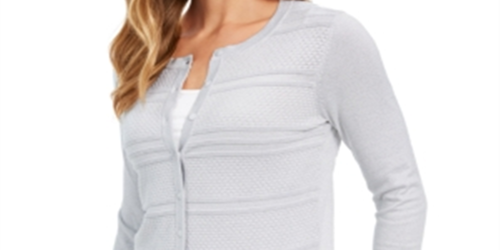 Charter Club Women's Textured Lurex Cardigan Sweater Gray Size X-Small