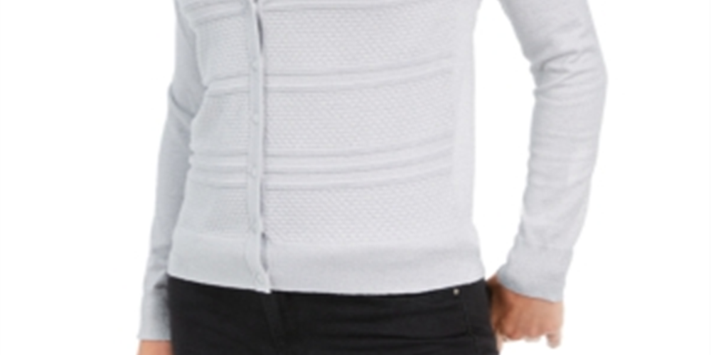 Charter Club Women's Textured Lurex Cardigan Sweater Gray Size X-Small