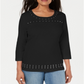 Karen Scott Women's Scoop Neck Studded Top Black Size Small