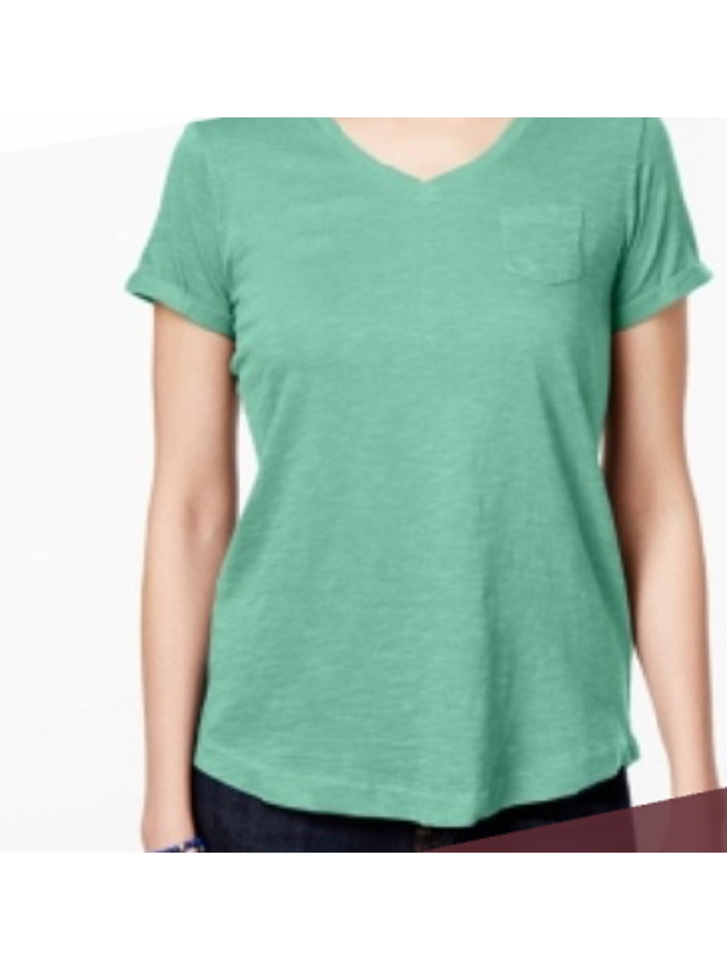 Style & Co Women's Short Sleeve V Neck T-Shirt Green Size Petite X-Large