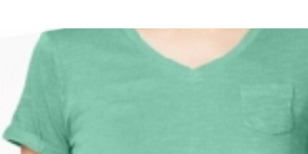Style & Co Women's Short Sleeve V Neck T-Shirt Green Size Petite X-Large