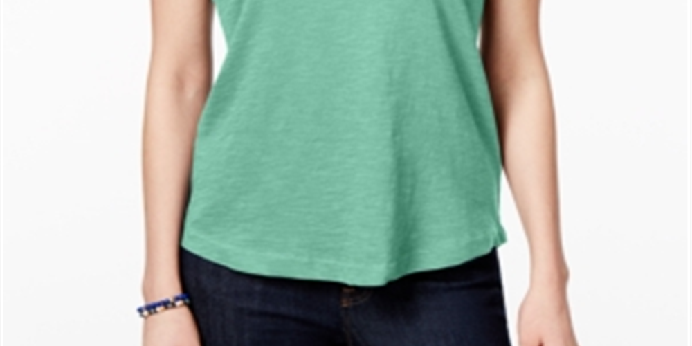 Style & Co Women's Short Sleeve V Neck T-Shirt Green Size Petite X-Large