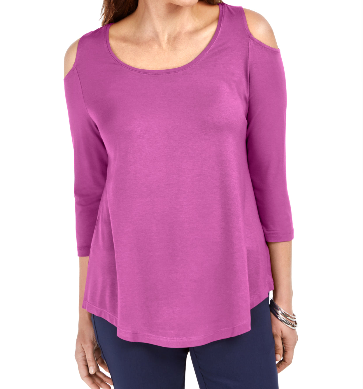 JM Collection Women's Cold Shoulder Top Pink Size Medium