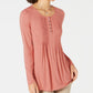 Style & Co Women's Long Sleeve Pintuck Top Pink Size X-Large