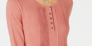 Style & Co Women's Long Sleeve Pintuck Top Pink Size X-Large