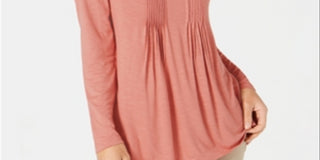 Style & Co Women's Long Sleeve Pintuck Top Pink Size X-Large