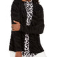 JM Collection Women's Animal Print Eyelash Cardigan Black Size Petite L