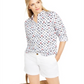 Charter Club Women's Printed Roll Tab Sleeve Linen Blend Top White Size XX-Large