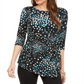 Alfani Women's Printed Top Black/Teal leopard  Size Petite S/M