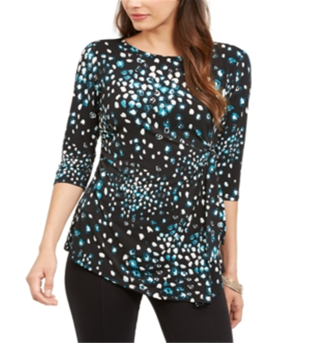 Alfani Women's Printed Top Black/Teal leopard  Size Petite S/M