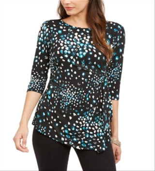 Alfani Women's Printed Top Black/Teal leopard  Size Petite S/M