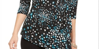 Alfani Women's Printed Top Black/Teal leopard  Size Petite S/M