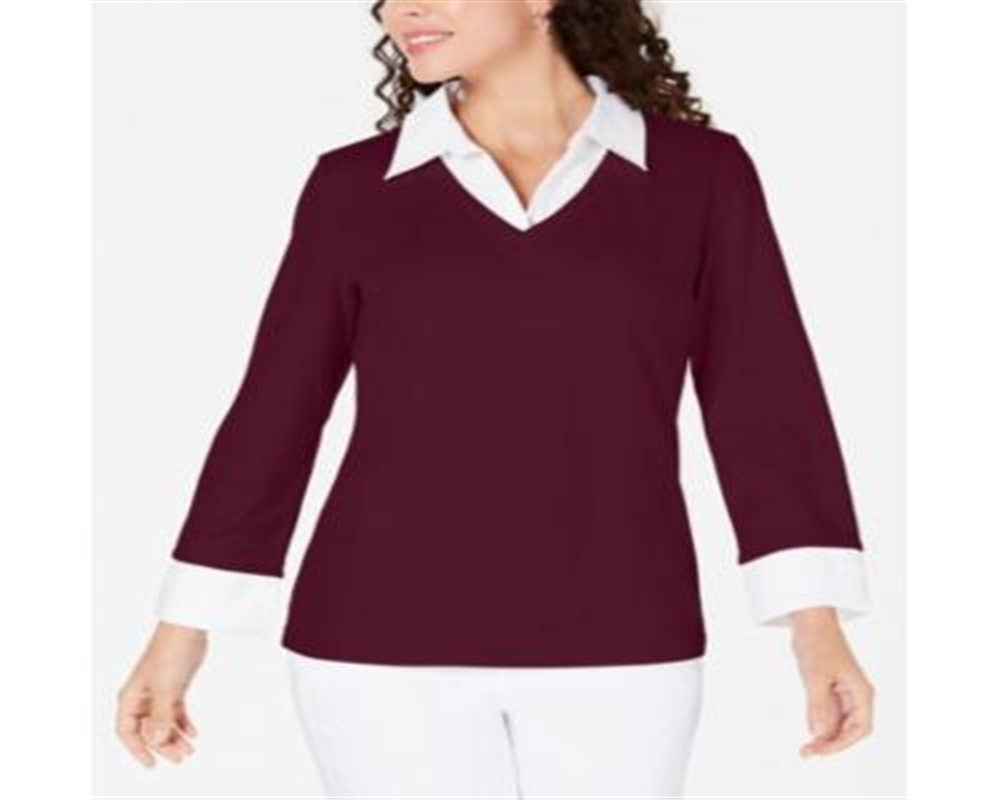 Karen Scott Women's Layered Look Cotton Top Red Size Petite XL