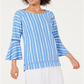 JM Collection Women's Bell Sleeve Crinkle Top Blue Size Petite Medium