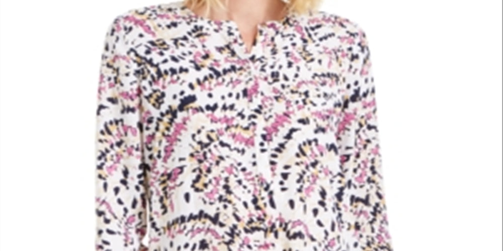 JM Collection Women's Printed Pleat Back Top Pink Size Small