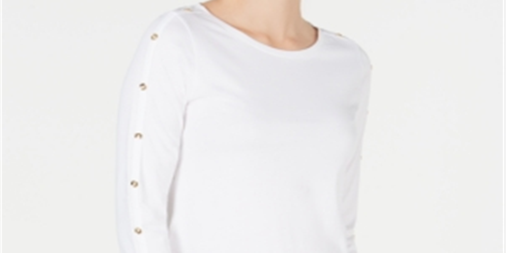 Charter Club Women's Supima Cotton Embellished Top White Size Medium