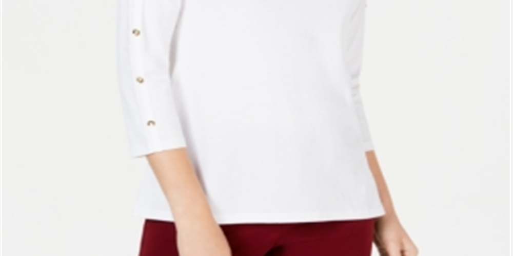 Charter Club Women's Supima Cotton Embellished Top White Size Medium