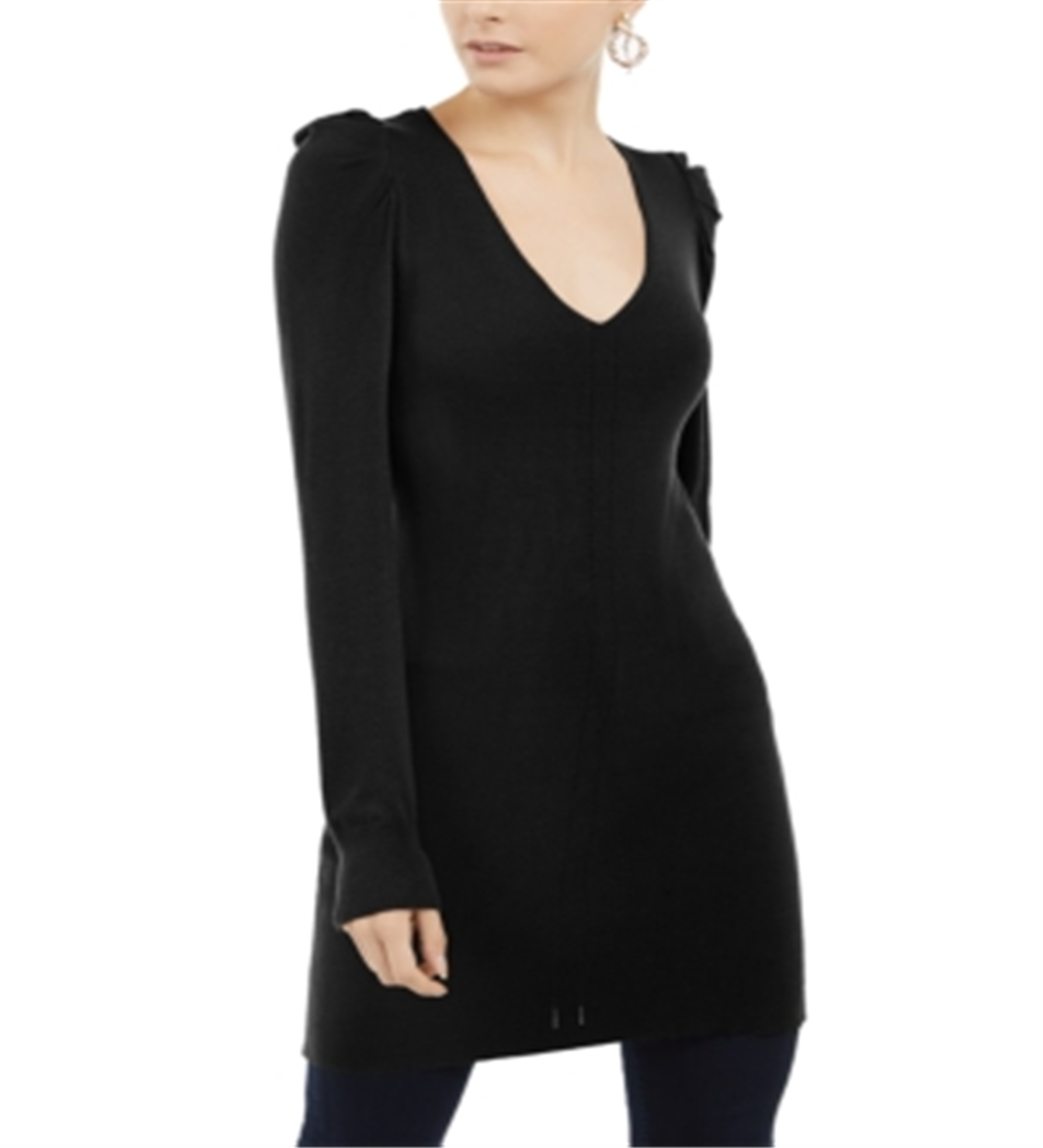 INC International Concepts Women's V Neck Tunic Sweater Black Size Petite S/M