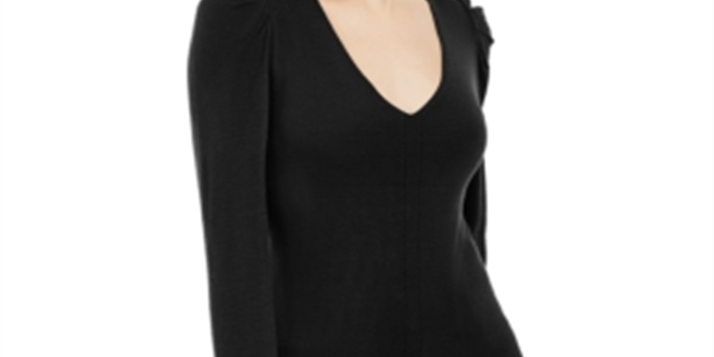 INC International Concepts Women's V Neck Tunic Sweater Black Size Petite S/M