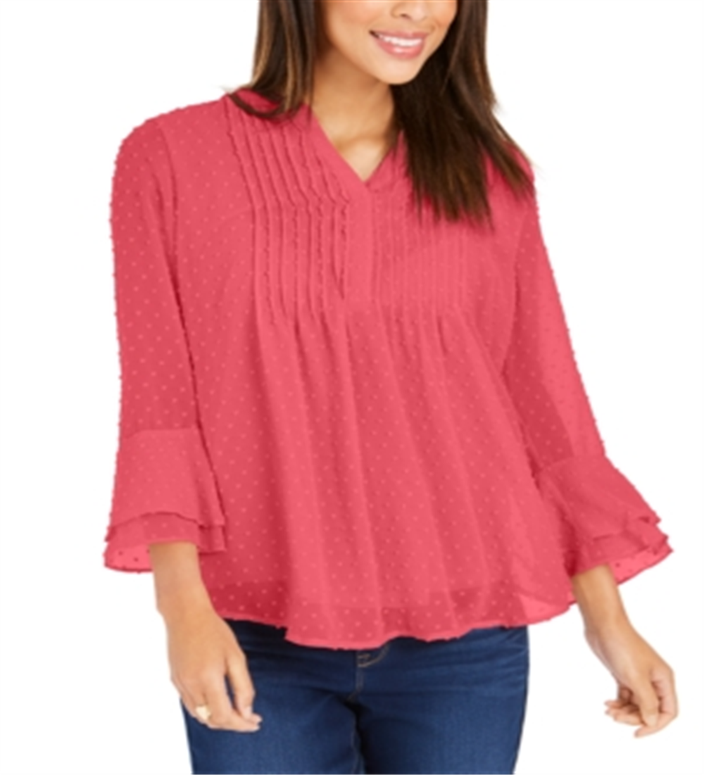 Charter Club Women's Double Ruffle Top Coral Size Petite Small