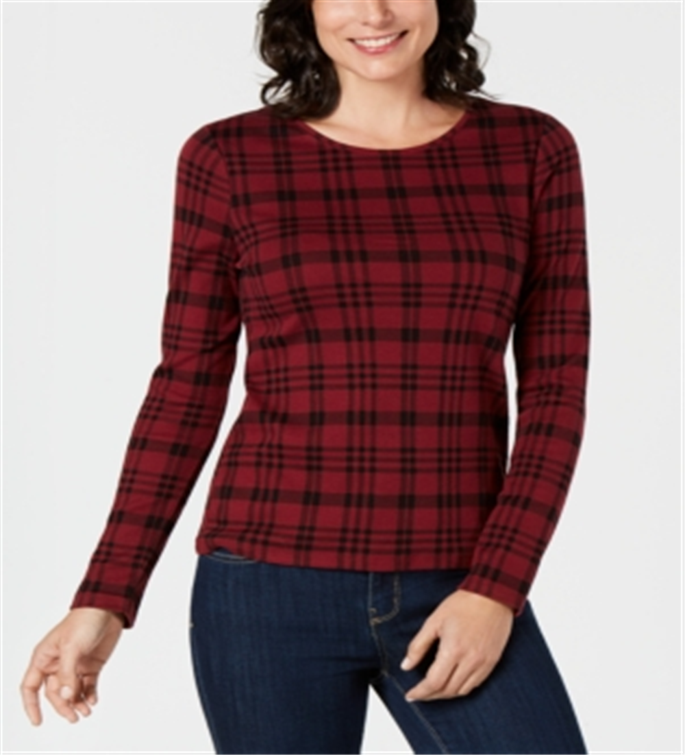 Charter Club Women's Cotton Plaid Top Red Size Small