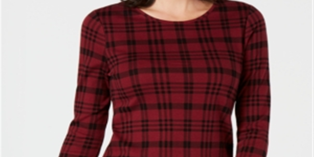 Charter Club Women's Cotton Plaid Top Red Size Small