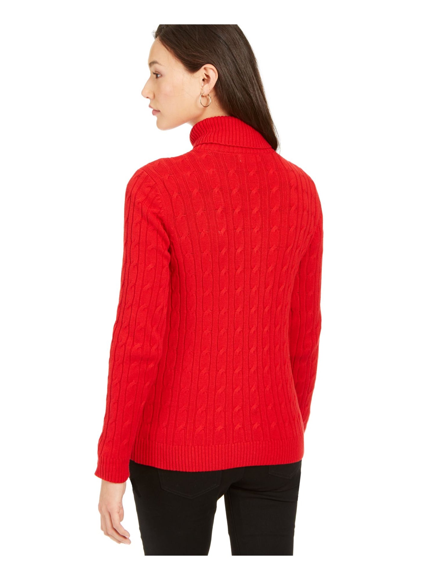 Charter Club Women's Ribbed Solid Long Sleeve Turtle Neck Sweater Red Size Petite Small