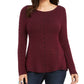 Style & Co Women's Textured Speckle Long Sleeve Jewel Neck T-Shirt Sweater Red Size Petite X-Large