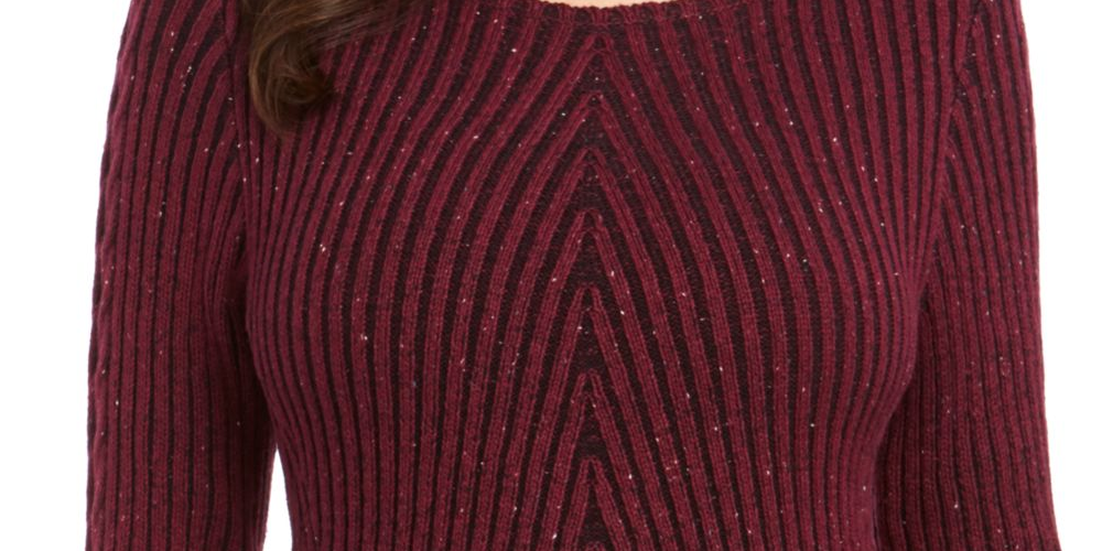 Style & Co Women's Textured Speckle Long Sleeve Jewel Neck T-Shirt Sweater Red Size Petite X-Large