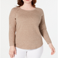 Karen Scott Women's Cotton Marled Curved Hem Top Brown Size Small