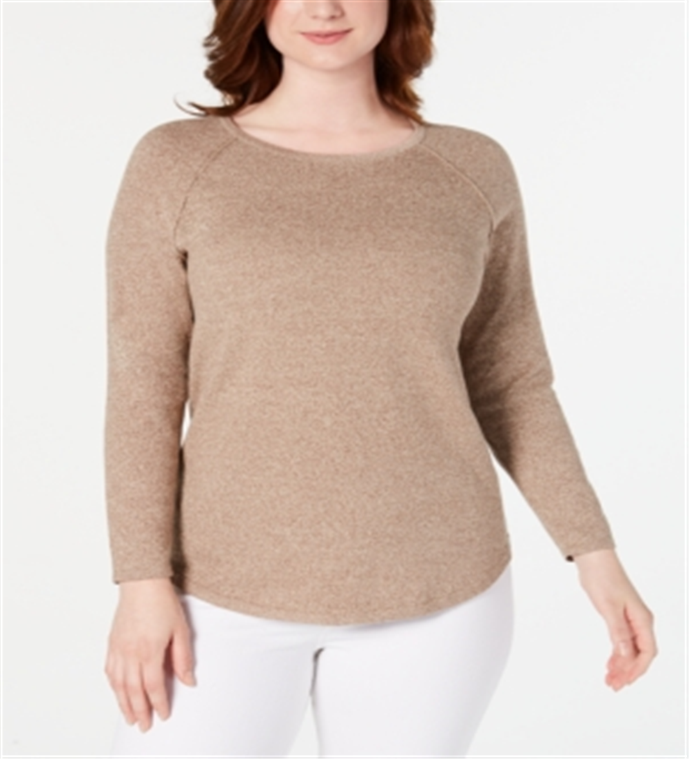 Karen Scott Women's Cotton Marled Curved Hem Top Brown Size Small