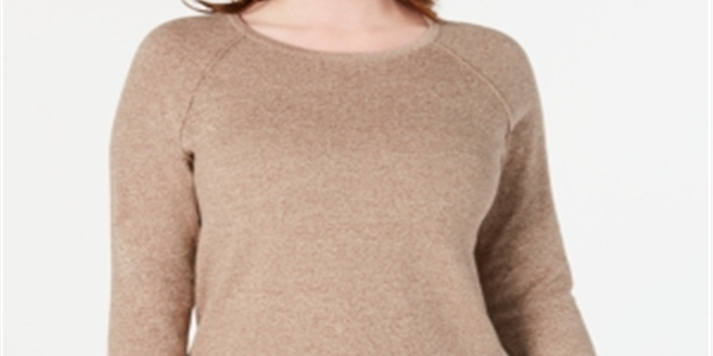 Karen Scott Women's Cotton Marled Curved Hem Top Brown Size Small