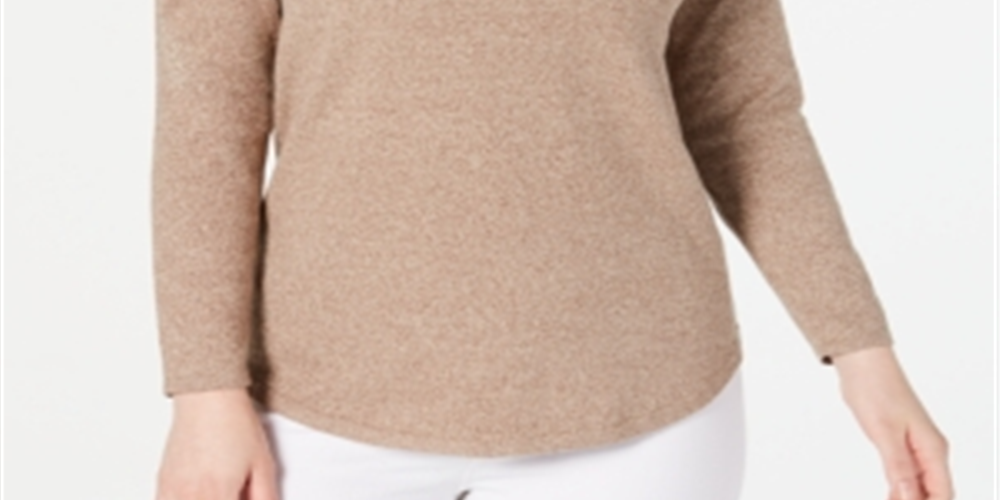 Karen Scott Women's Cotton Marled Curved Hem Top Brown Size Small