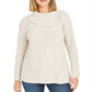 Style & Co Women's Pointelle Envelope Neck Sweater Oatmeal  Size Petite S