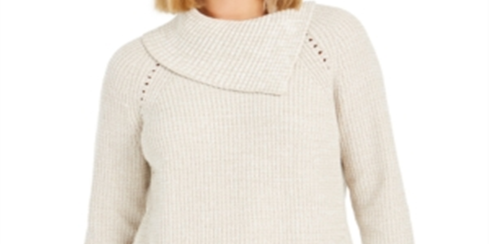 Style & Co Women's Pointelle Envelope Neck Sweater Oatmeal  Size Petite S