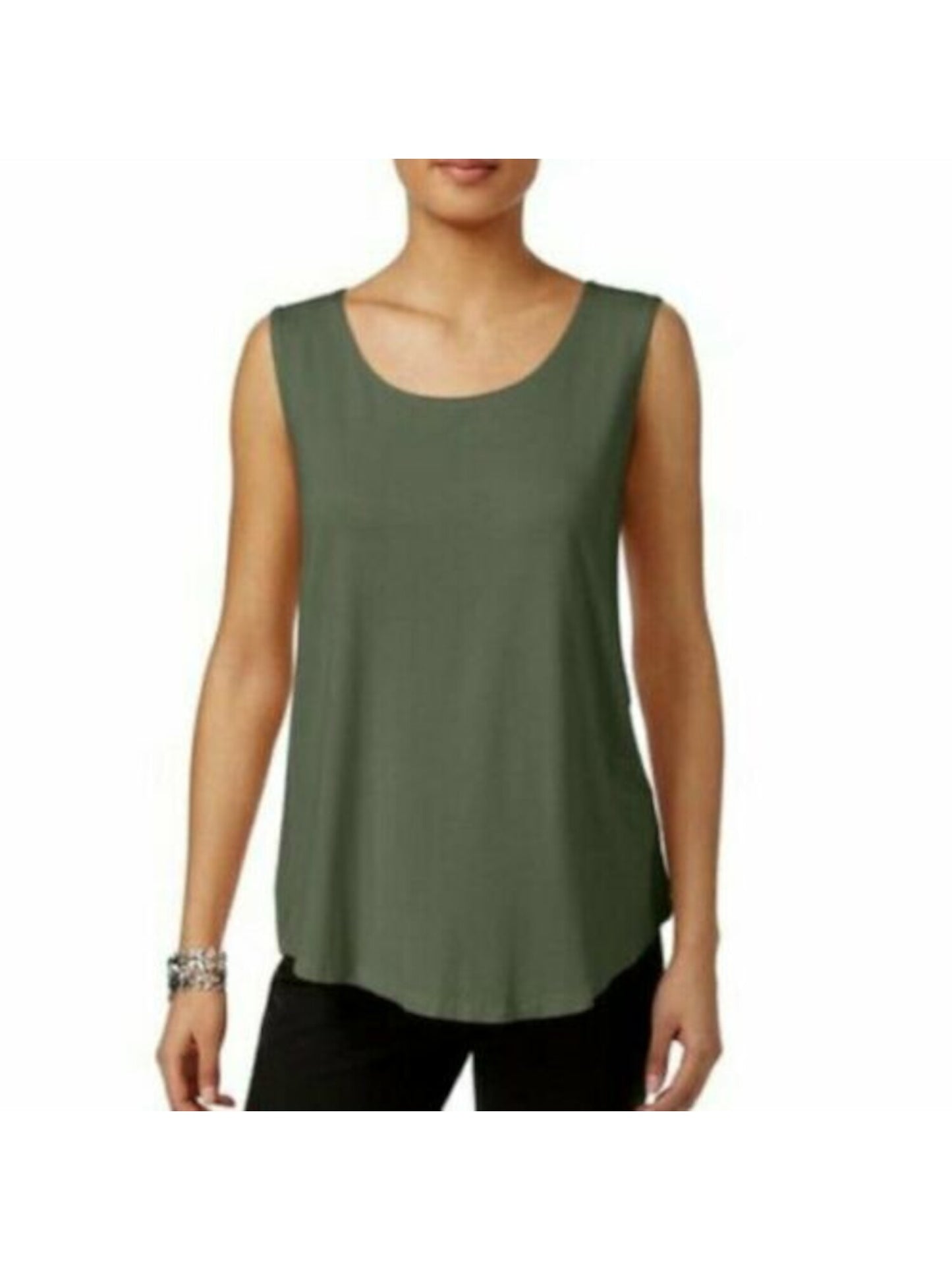 JM Collection Women's Sleeveless Scoop Neck Tank Top Green Size Small