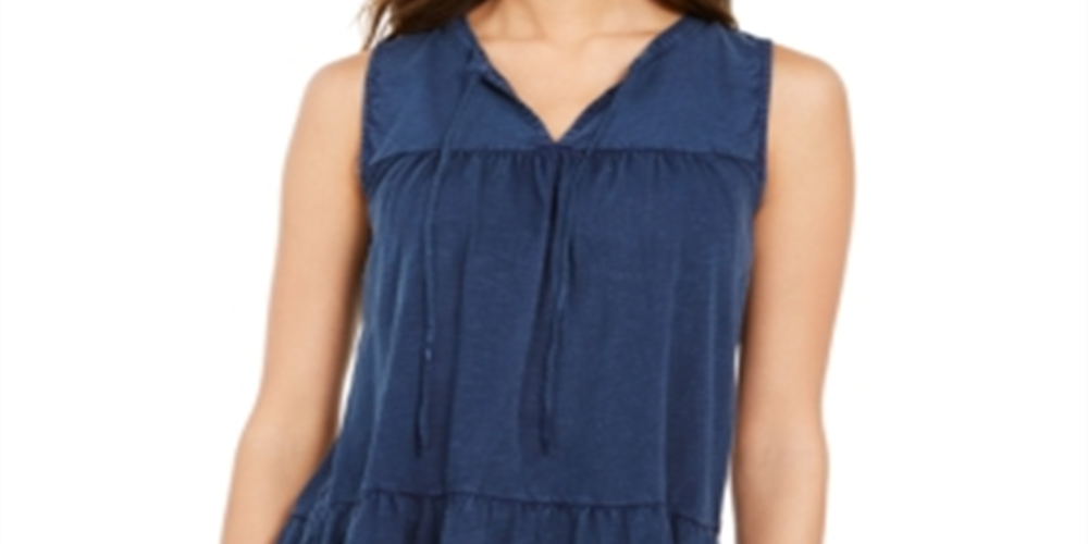 Style & Co Women's Cotton Sleeveless Peasant Top Blue Size Small