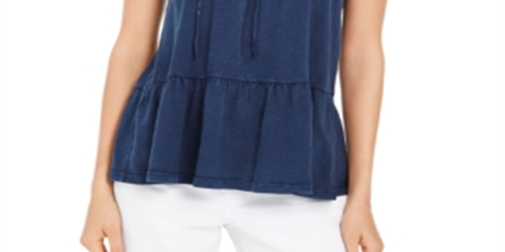 Style & Co Women's Cotton Sleeveless Peasant Top Blue Size Small