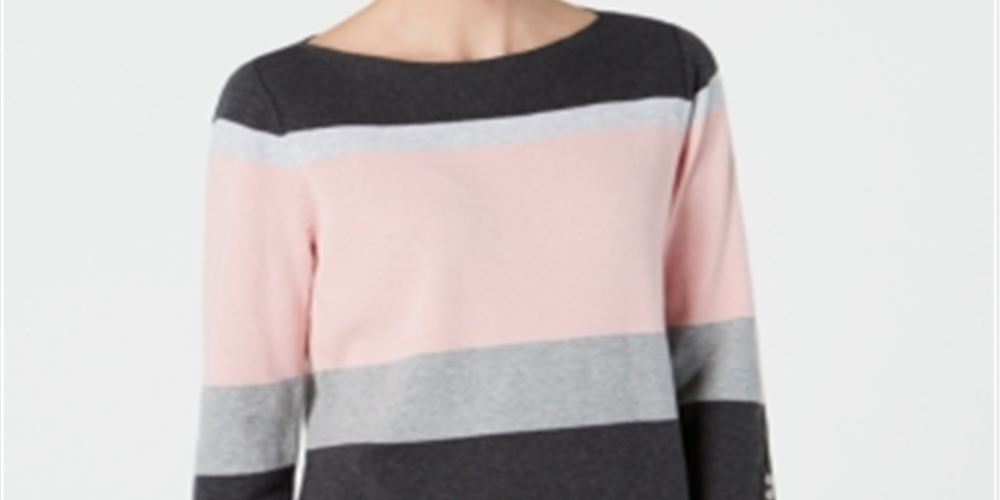 Karen Scott Women's Cotton Striped Sweater Pink Size Petite Large