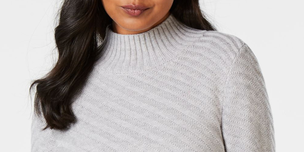 Charter Club Women's Textured Long Sleeve Turtle Neck Sweater Gray Size XX-Large