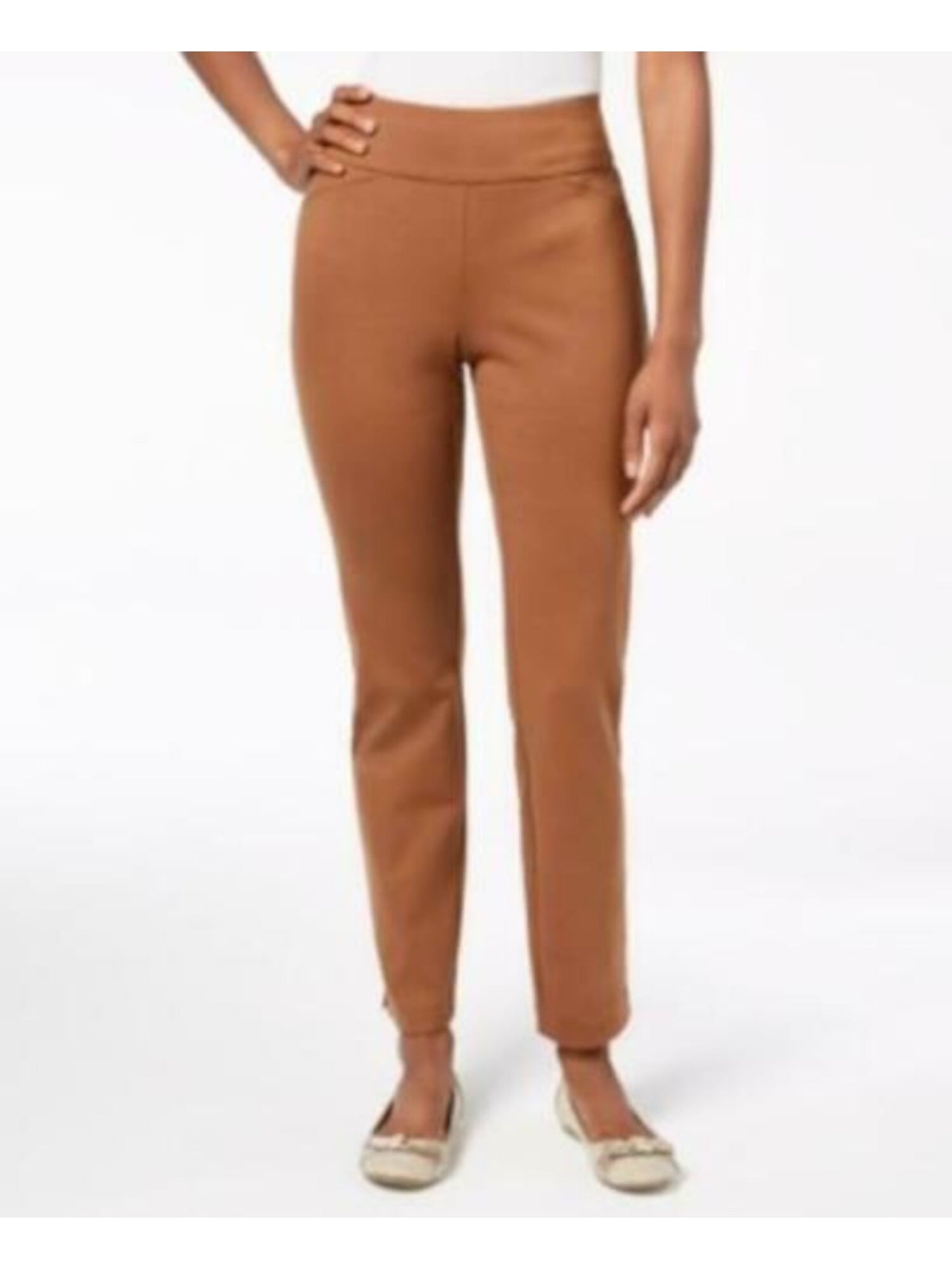 Charter Club Women's Solid Straight Leg Wear to Work Pants Brown Size 12