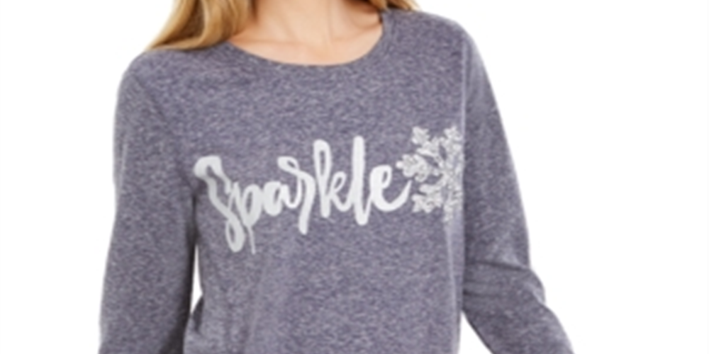 Style & Co Women's Sparkle Graphic Sweatshirt Blue Size XX-Large