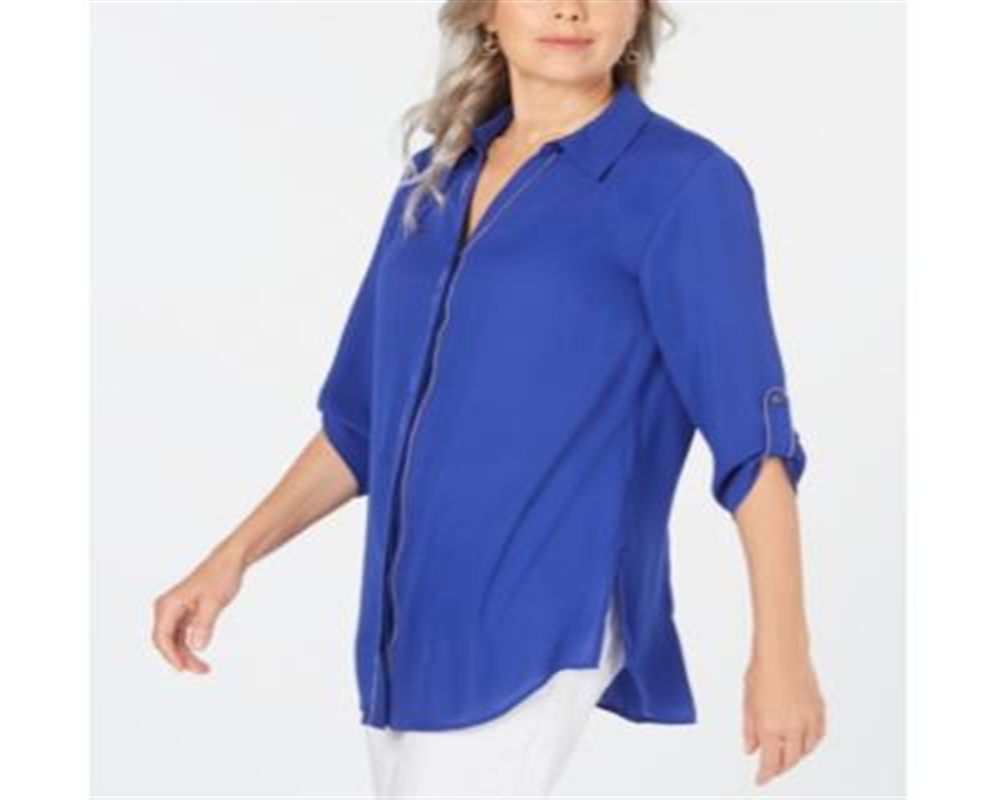 JM Collection Women's Embellished Utility Shirt Blue Size Petite XL