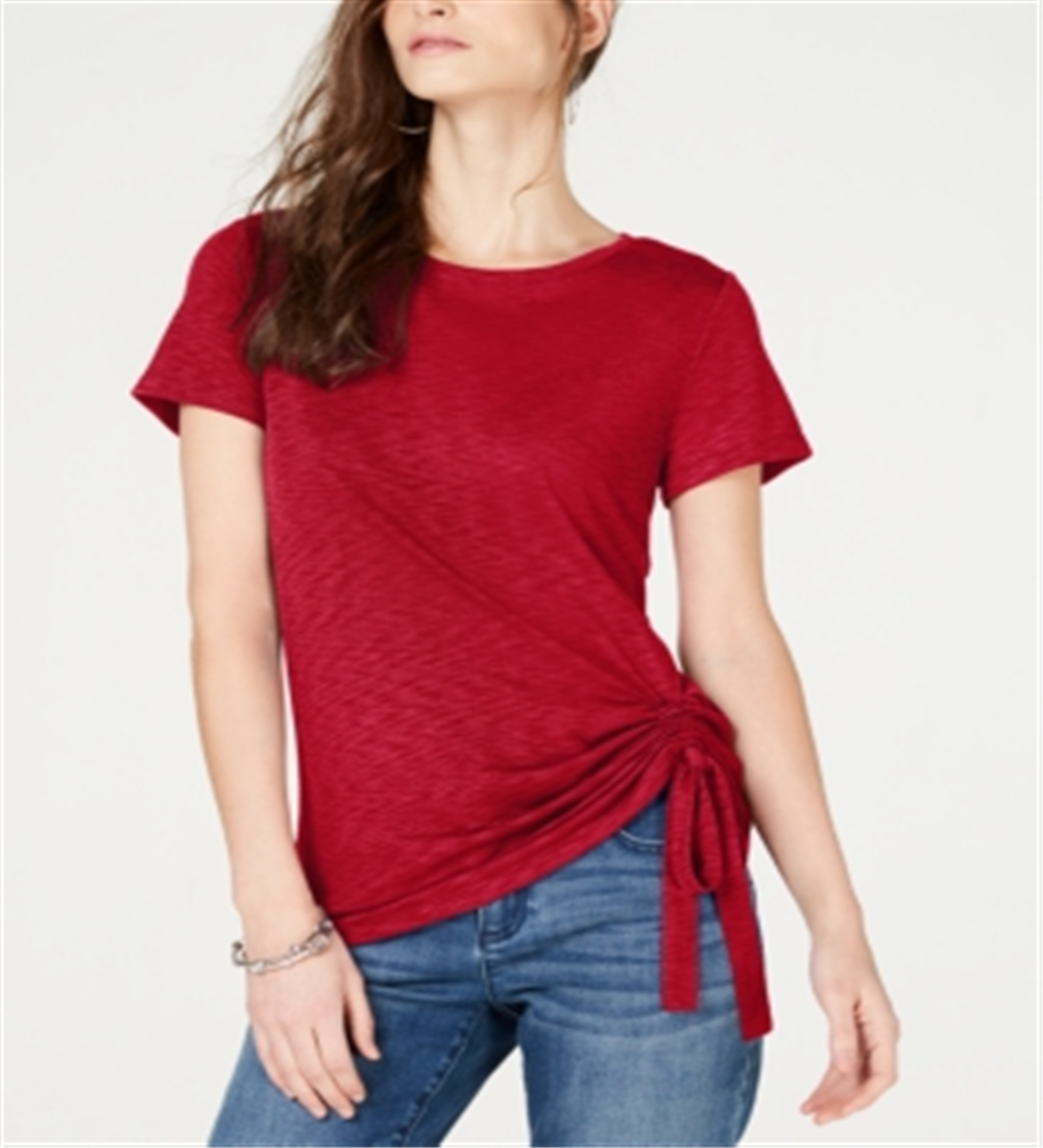 INC International Concepts Women's Side Ruched T-Shirt Red Size Petite P