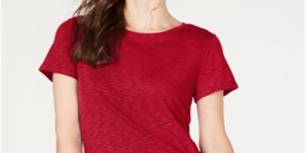 INC International Concepts Women's Side Ruched T-Shirt Red Size Petite P