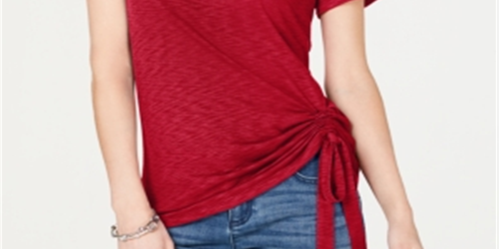 INC International Concepts Women's Side Ruched T-Shirt Red Size Petite P