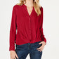 INC International Concepts Women's New Tie V Neck Long Sleeve Button up Casual Top Red Size Petite Small