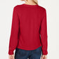 INC International Concepts Women's New Tie V Neck Long Sleeve Button up Casual Top Red Size Petite Small