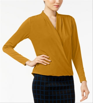 Alfani Women's Surplice Top Yellow Size Petite Medium