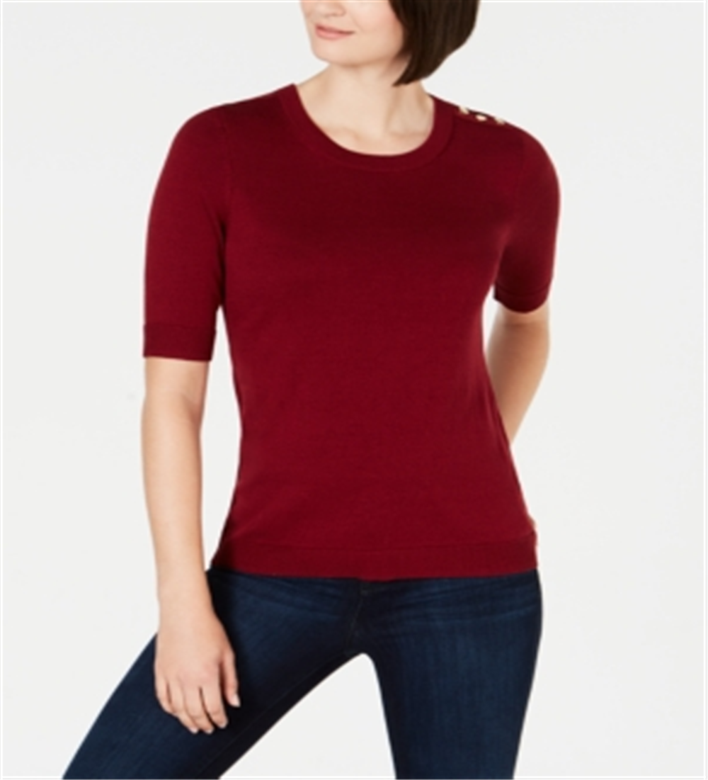 Charter Club Women's Button Shoulder Sweater Red Size Small